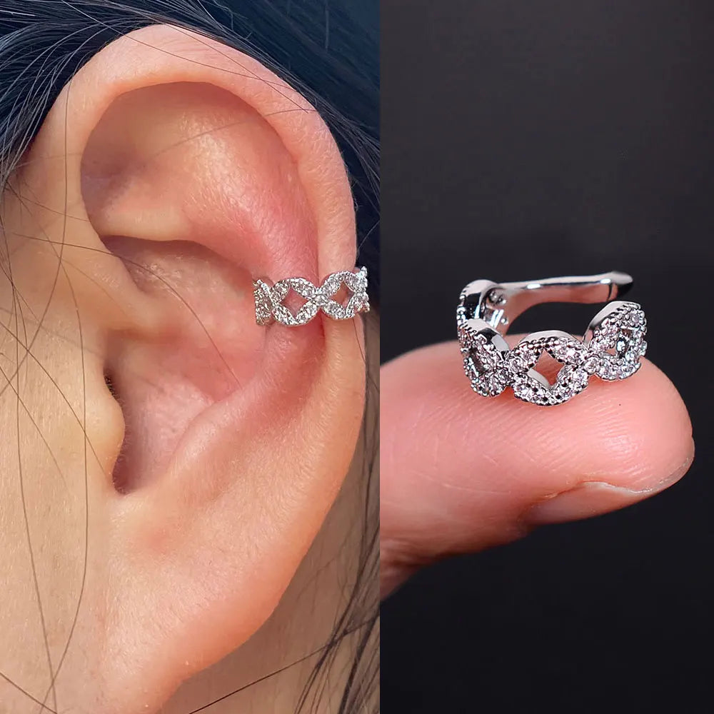 Geometry Crystal CZ  Leaf Clip Earring