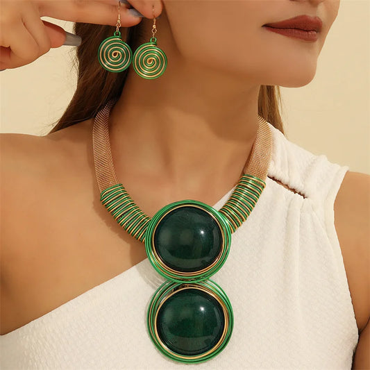 African Colorful Geometry Necklace Jewelry Set