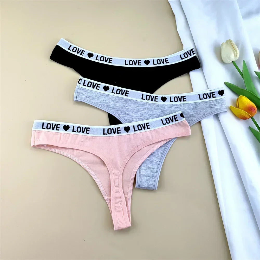 3Pcs "Love" Letters Cotton Sexy G-string