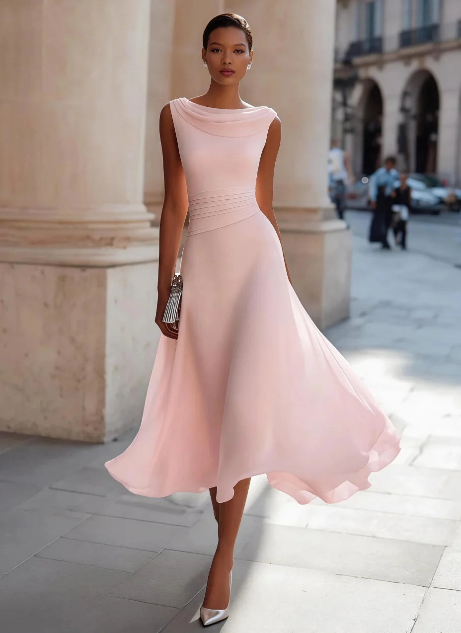 Sleeveless Cowl Chiffon Midi Dress