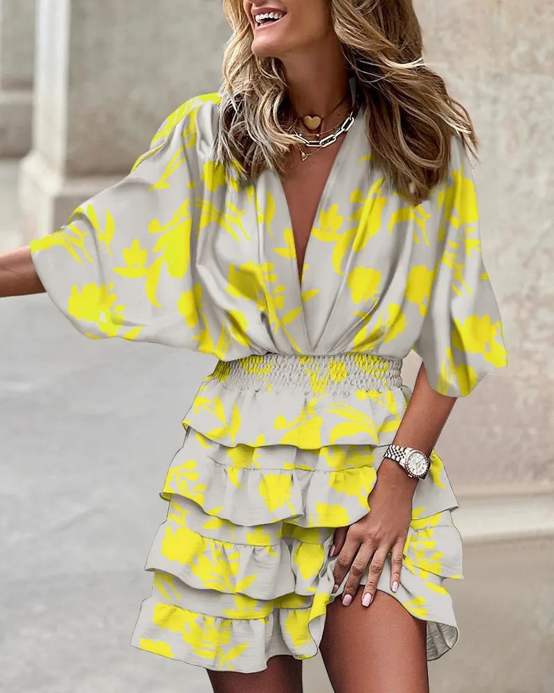 Batwing Sleeve Mini Casual Ruffle Dress