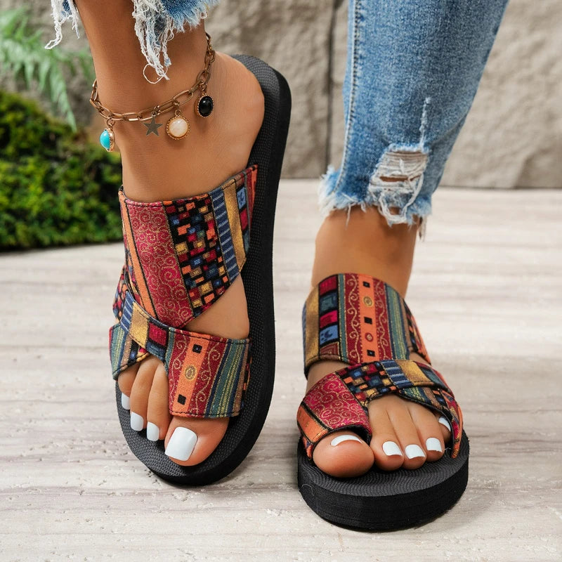 Open Toe Slip on Colorful Ethnic Style Lightweight Slippers
