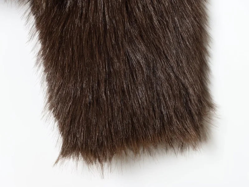 Faux fur Fall/Winter Effect Round Neck Long Sleeve Short Jacket