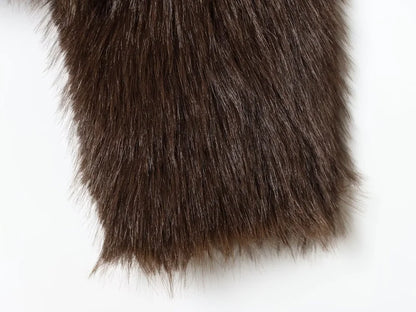 Faux fur Fall/Winter Effect Round Neck Long Sleeve Short Jacket