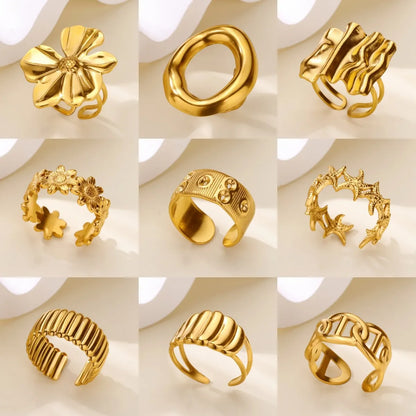 Gold Color Stainless Steel Delicate Flower Rings