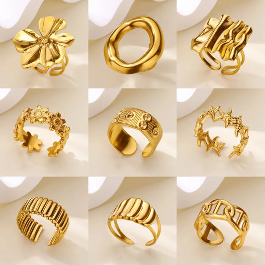 Gold Color Stainless Steel Delicate Flower Rings