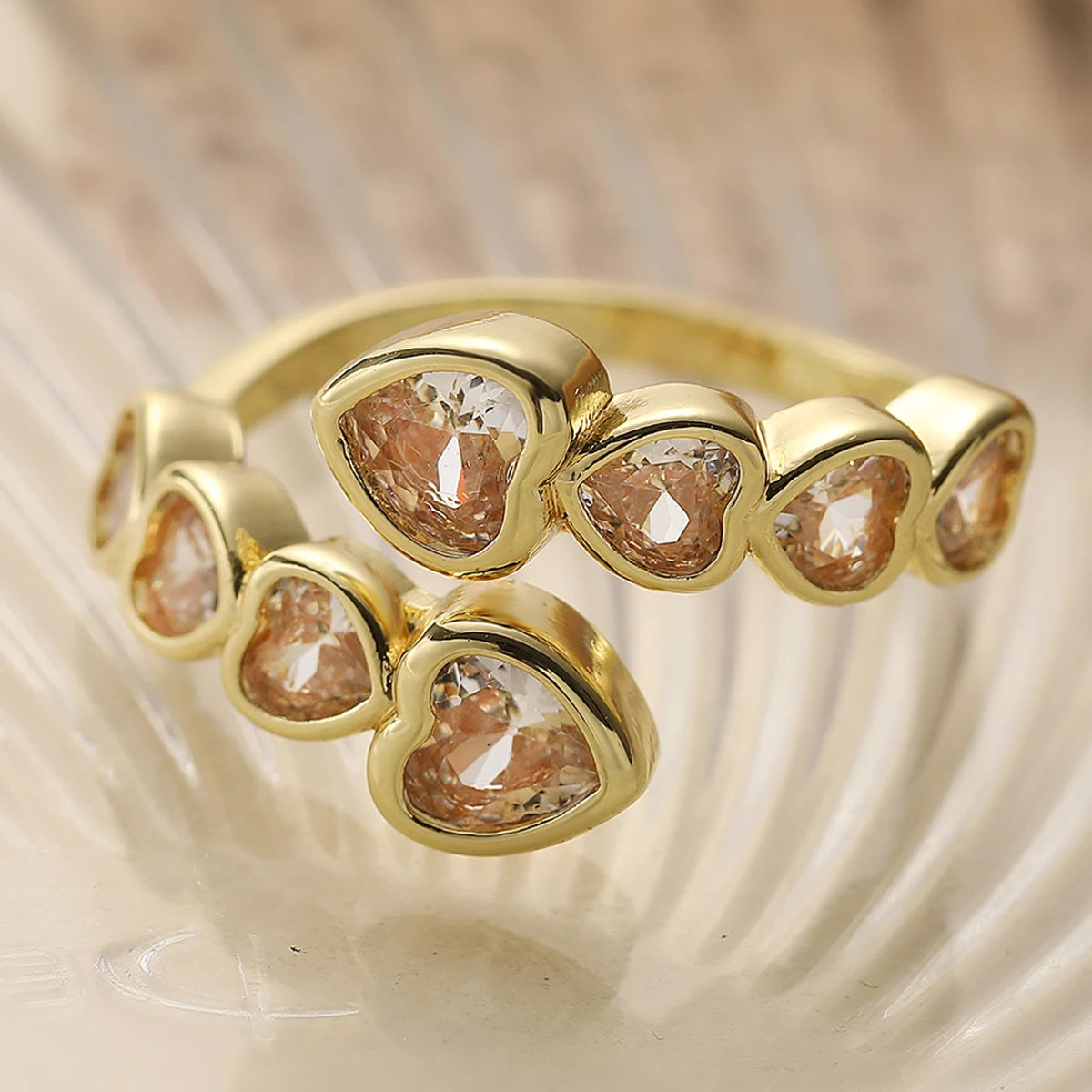 Gold Geometric Copper AAA+ Cubic Zirconia Ring
