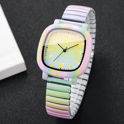 Square Elastic Strap Quartz Wristwatches Set