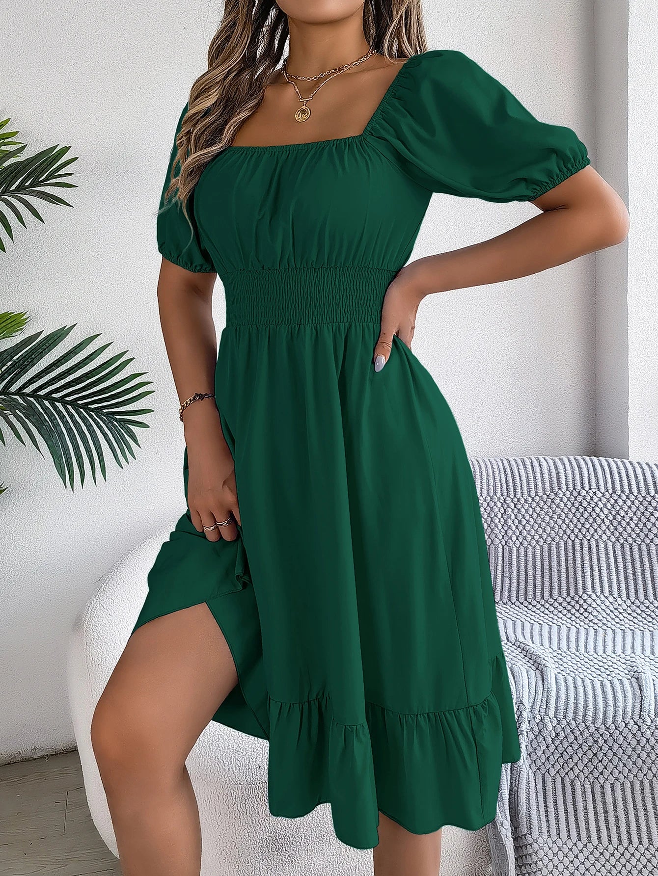 Puff Sleeve Square Neck Dress
