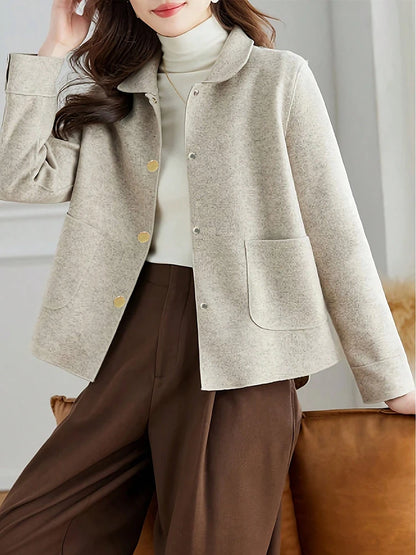 Classic Solid Short Woolen Warm Clothing Button Up Coat