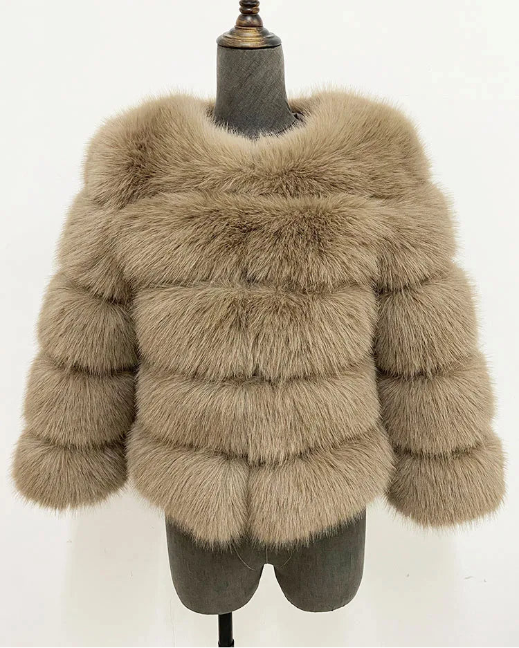 Chaqueta de piel sintética esponjosa de visón