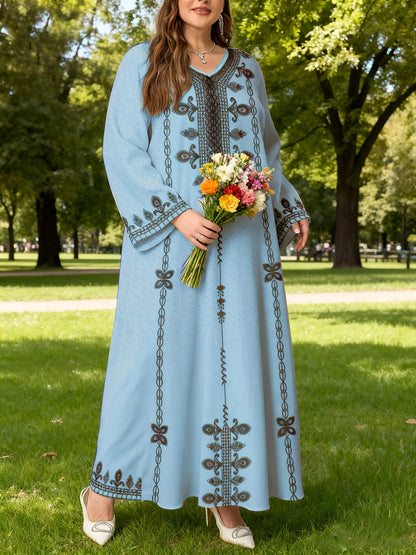 Middle Eastern Robe Plus-Size Long-Sleeve Dress