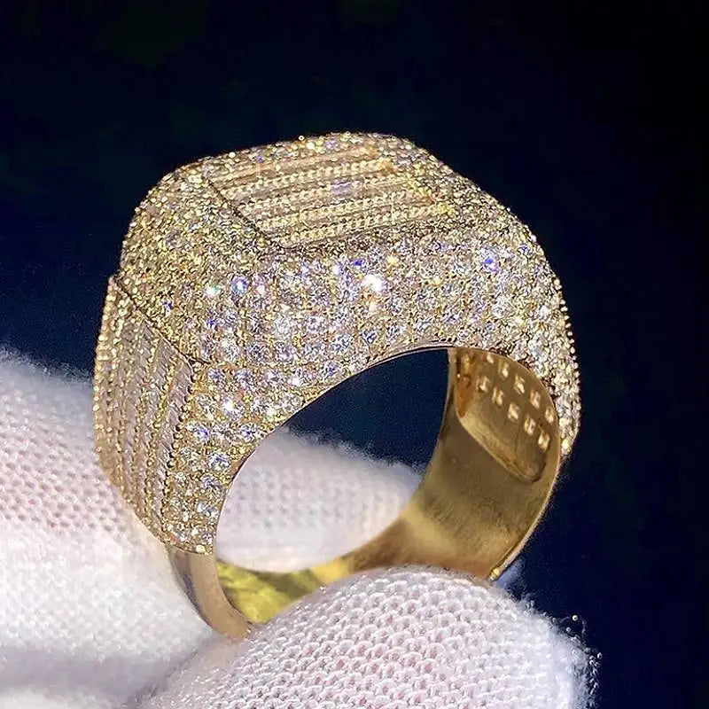 Huitan Luxury Geometric Gold Color Shining CZ Rings