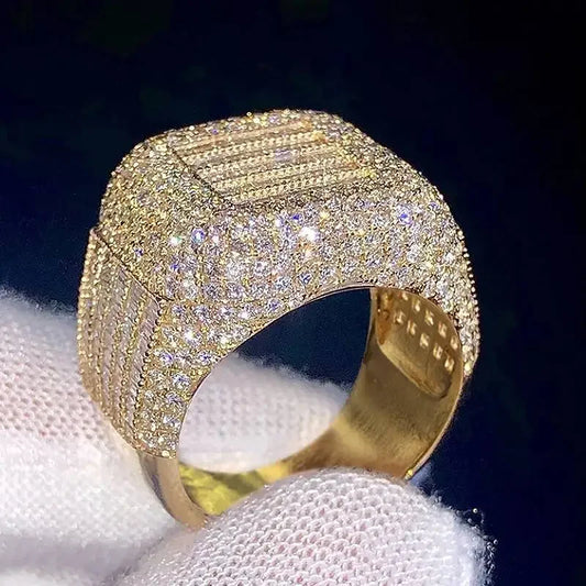 Huitan Luxury Geometric Gold Color Shining CZ Rings