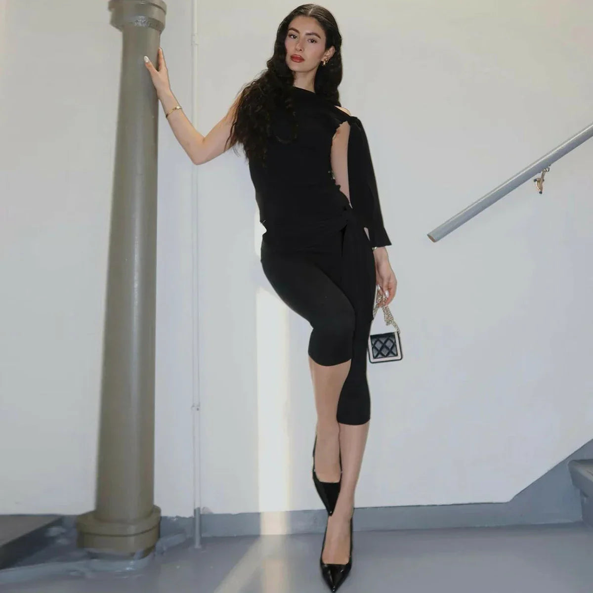 One Shoulder Sleeveless Sexy Set