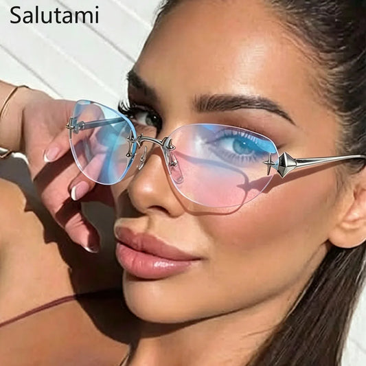 Frameless Alloy Pink Mirror Y2K Sexy Sunglasses