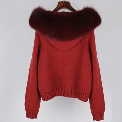Hooded Real Fox Fur Collar Jacket