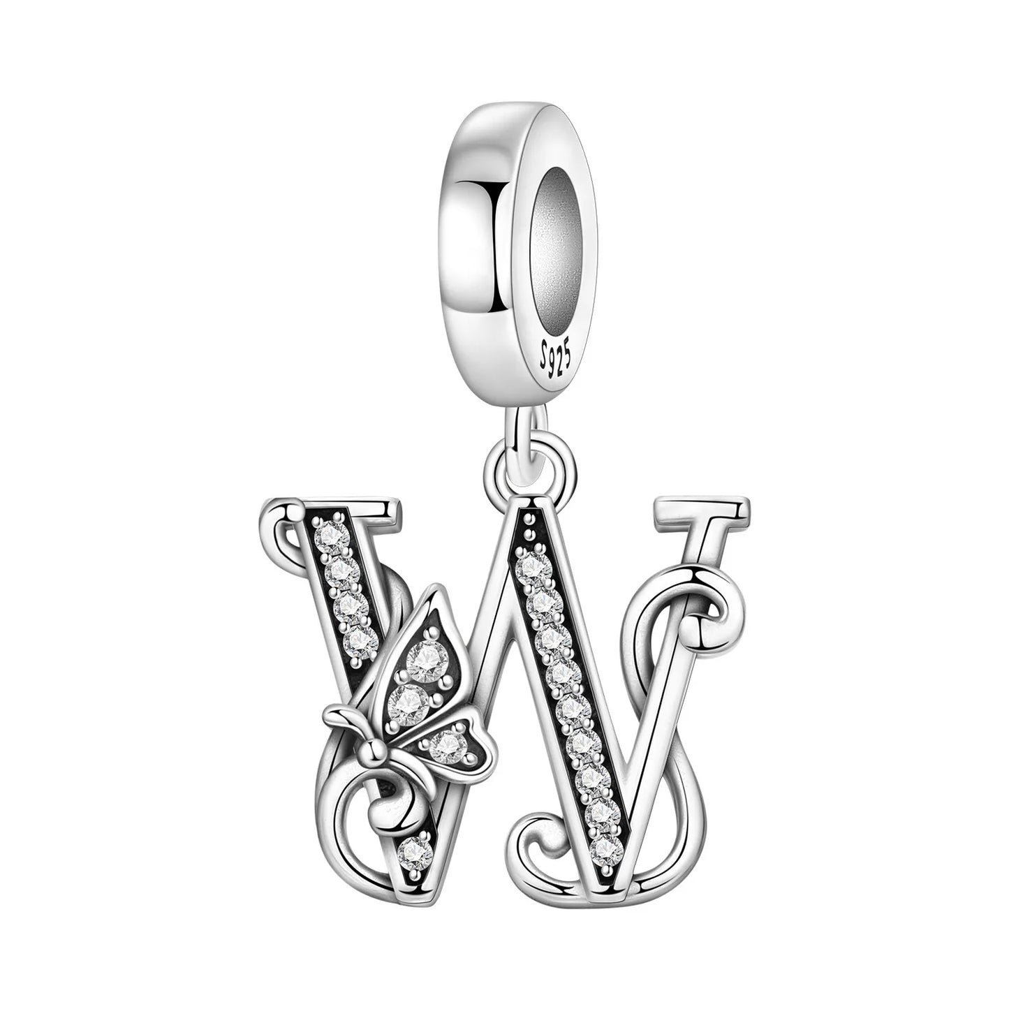925 Sterling Silver Zircon Butterfly Letter Bracelet