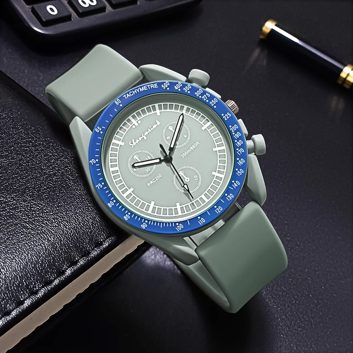 Imitation Three-Eyes Dial Silicone Band Quartz Sports Watch