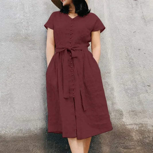 Short Sleeve Elegant Sundress Vintage Oversized Dresses