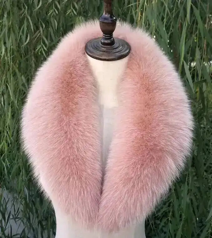 Bufanda con cuello de piel auténtica de mapache y zorro de color natural