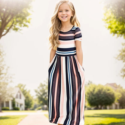 Baby Girl Striped Print Long Dress Toddler Bohemian Flower Dress