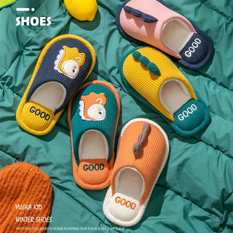 Cartoon Dino Fur Soft Autumn Winter Warm Cotton Fleece Fur Slipper
