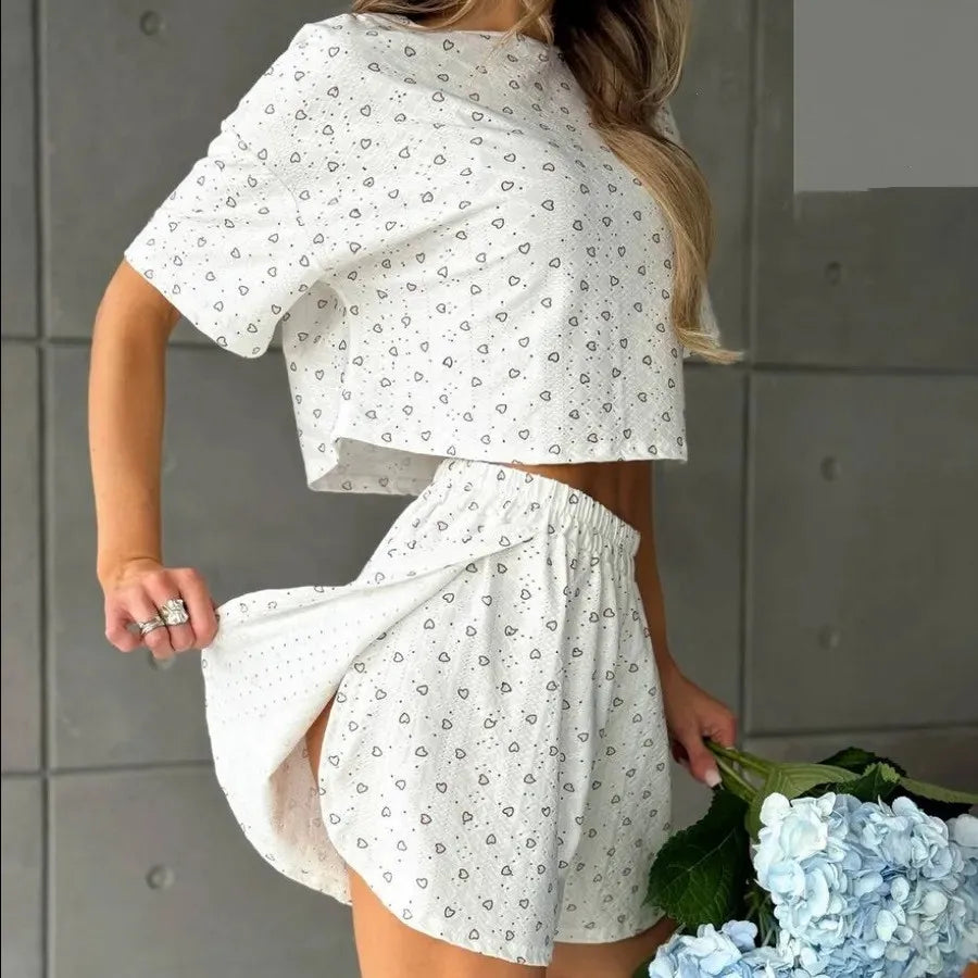 Sexy Split Shorts Crew Neck Top Pajamas Set