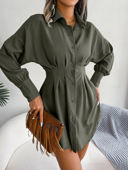 Casual Buttons Long Sleeve Mini Dress