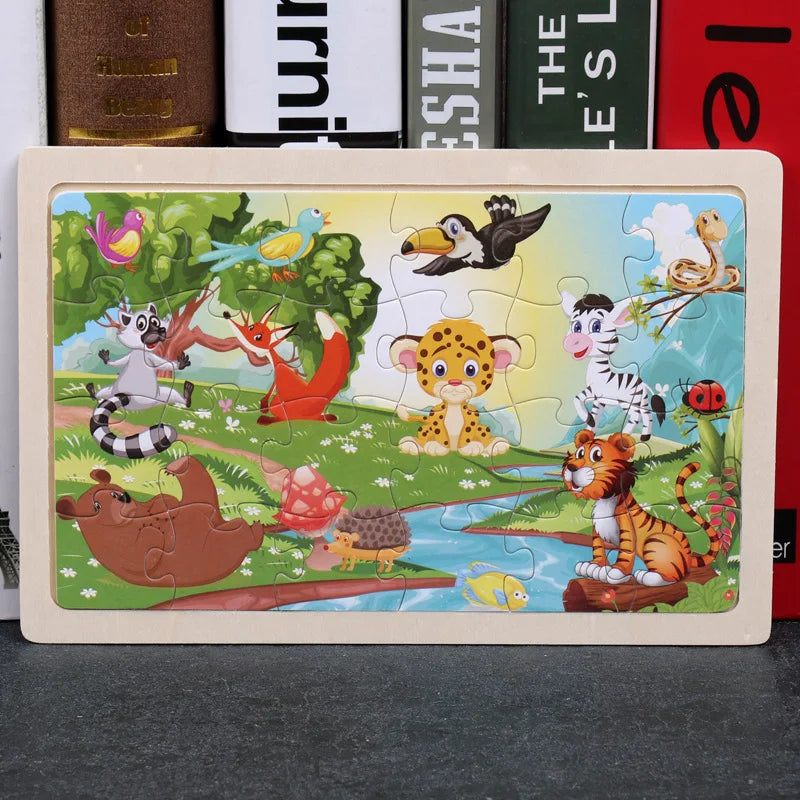 24 Pieces Puzzles Cartoon Animal Wood Jigsaw Learning Toys