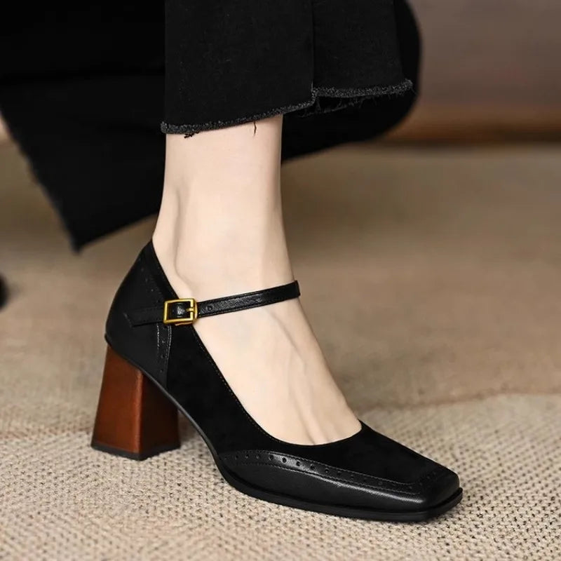 Mary Janes Vintage Black Elegant Heels Korean Sandals