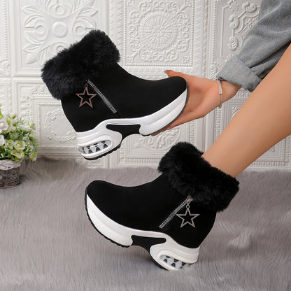 Winter Casual High Heels Thickened Fluff Wedge Platform Snow Boots