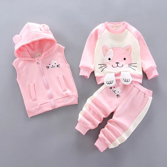 Winter Cartoon Toddler Warm Hooded Coats Pants Set
