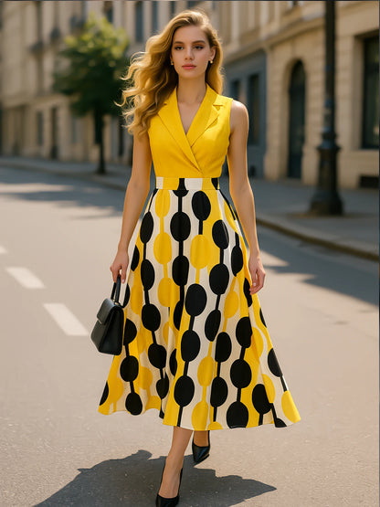 Sleeveless Geometry Elegant Maxi Fit And Flare Swing Long Dress