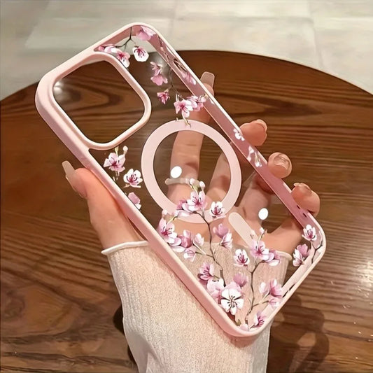 Pink Cherry Elegant Floral Magnetic Case Cover