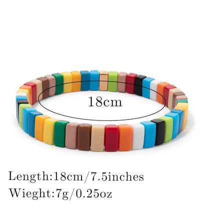 Colorful Acrylic Beaded Elastic Handmade Rainbow Color Bracelets