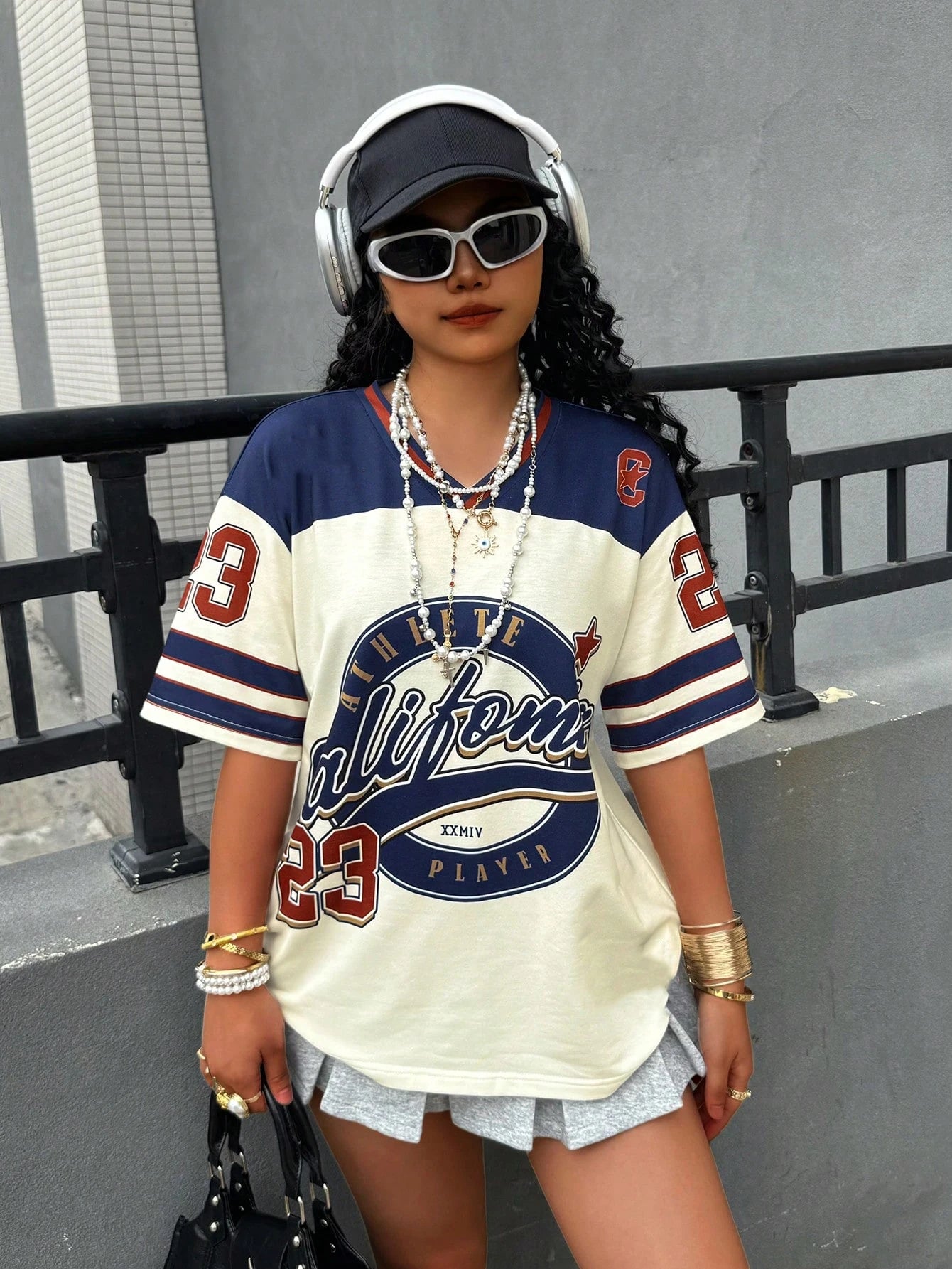 California 23 Printed Letter Jersey T-Shirt