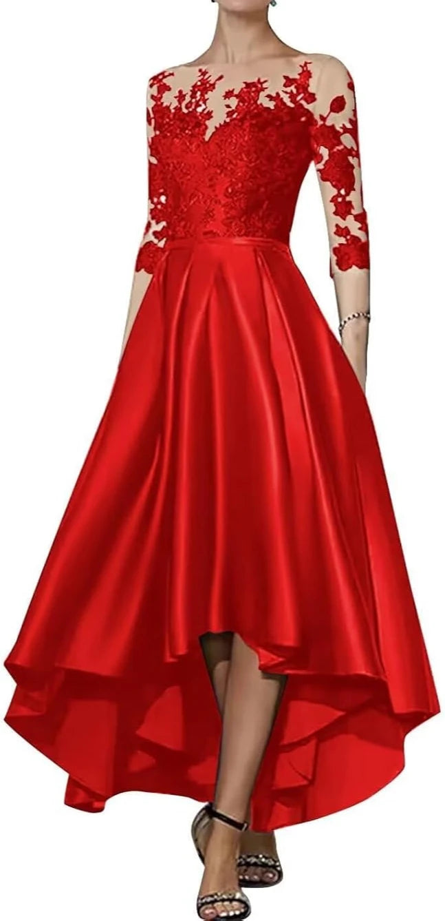 V-Neck Satin Asymmetrical Elegant Dress