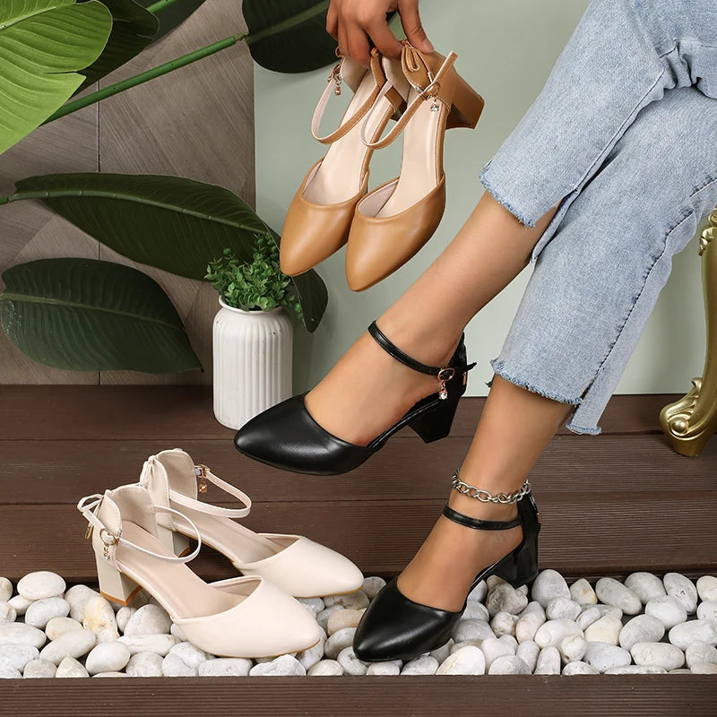 airy Style Thin-Strap High Heels Golden Buckle Shoes