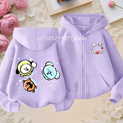Tee Cute BT21 Mang Inspired Zipper Hoodie 3-12 Year Hoody Coat