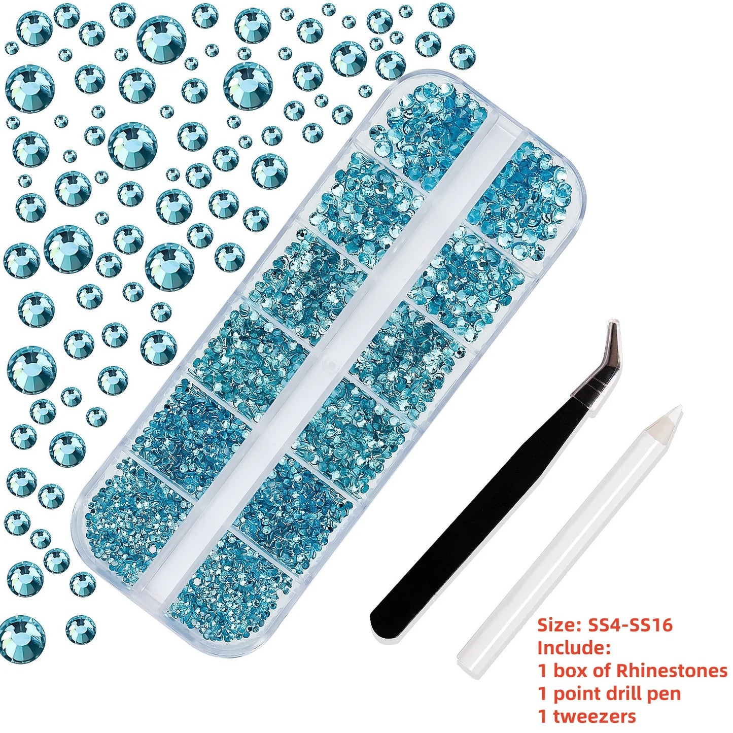 12Gird 3D Glass AB Crystal Nail Art Rhinestones Kit