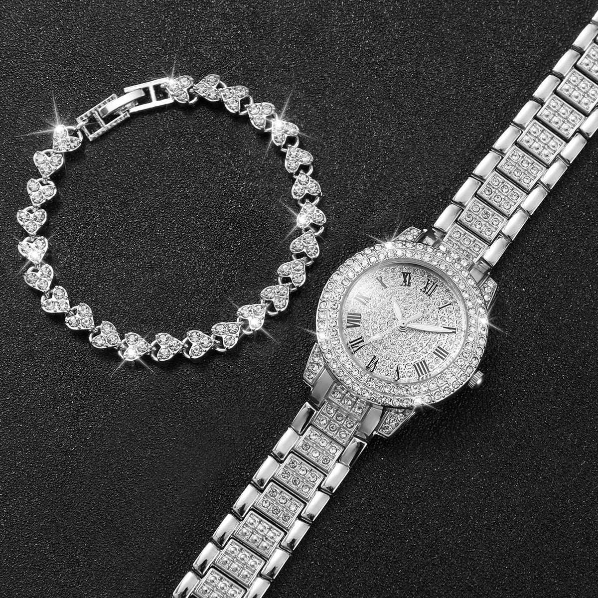 DANA Stainless Steel Band Diamond Quartz Watch