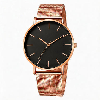 Luxury Metal Mesh Quartz Elegant Rose Gold Wristwatch