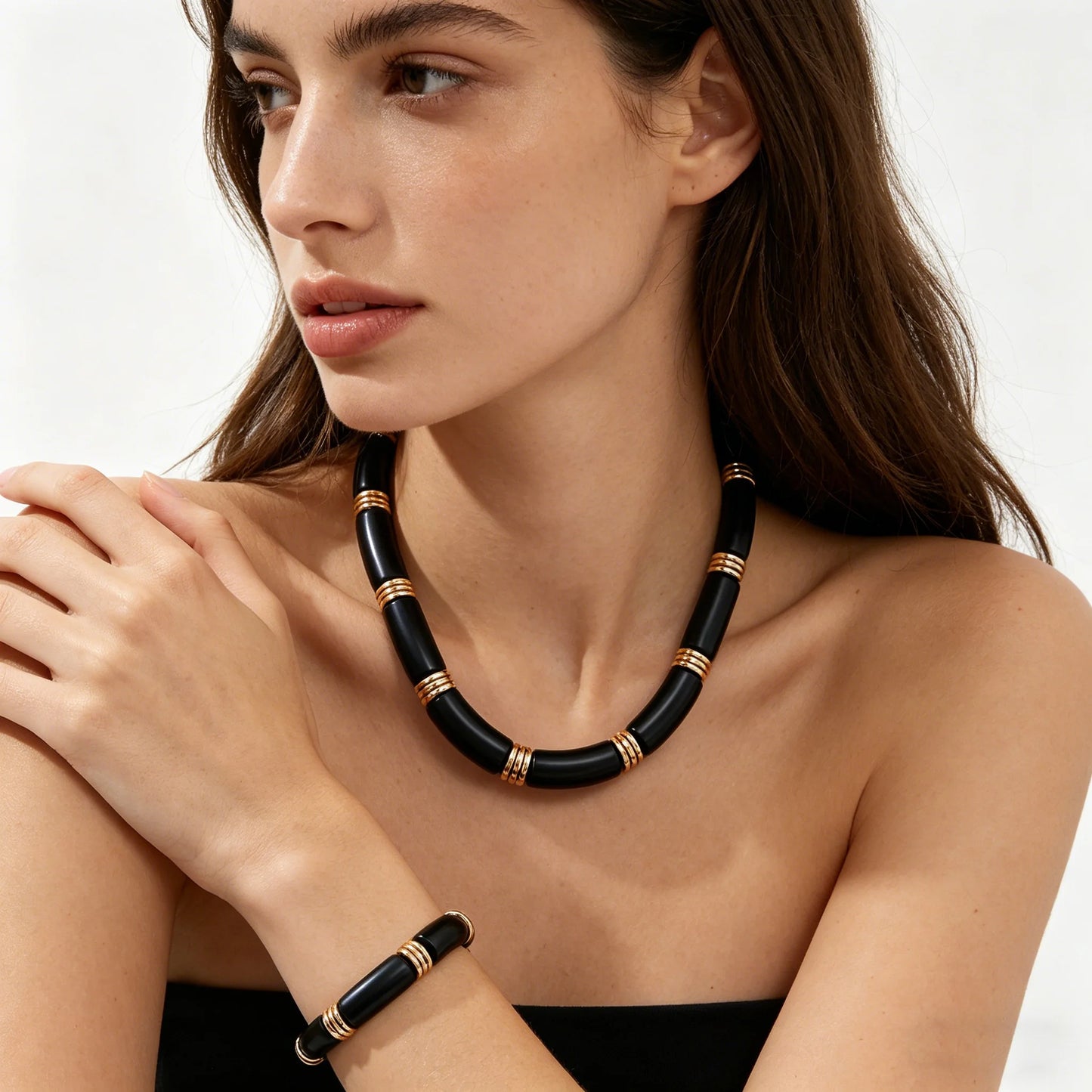 Double Line Metal Tube Exaggerated Necklace Set