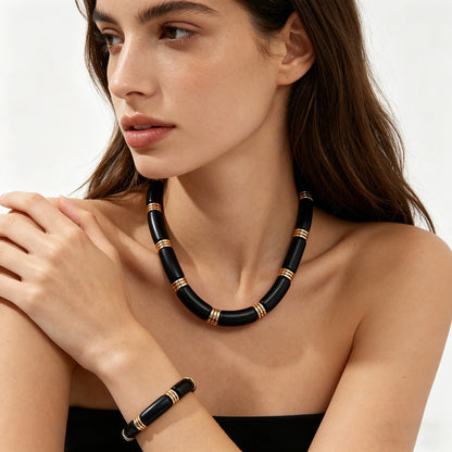 Double Line Metal Tube Exaggerated Necklace Set