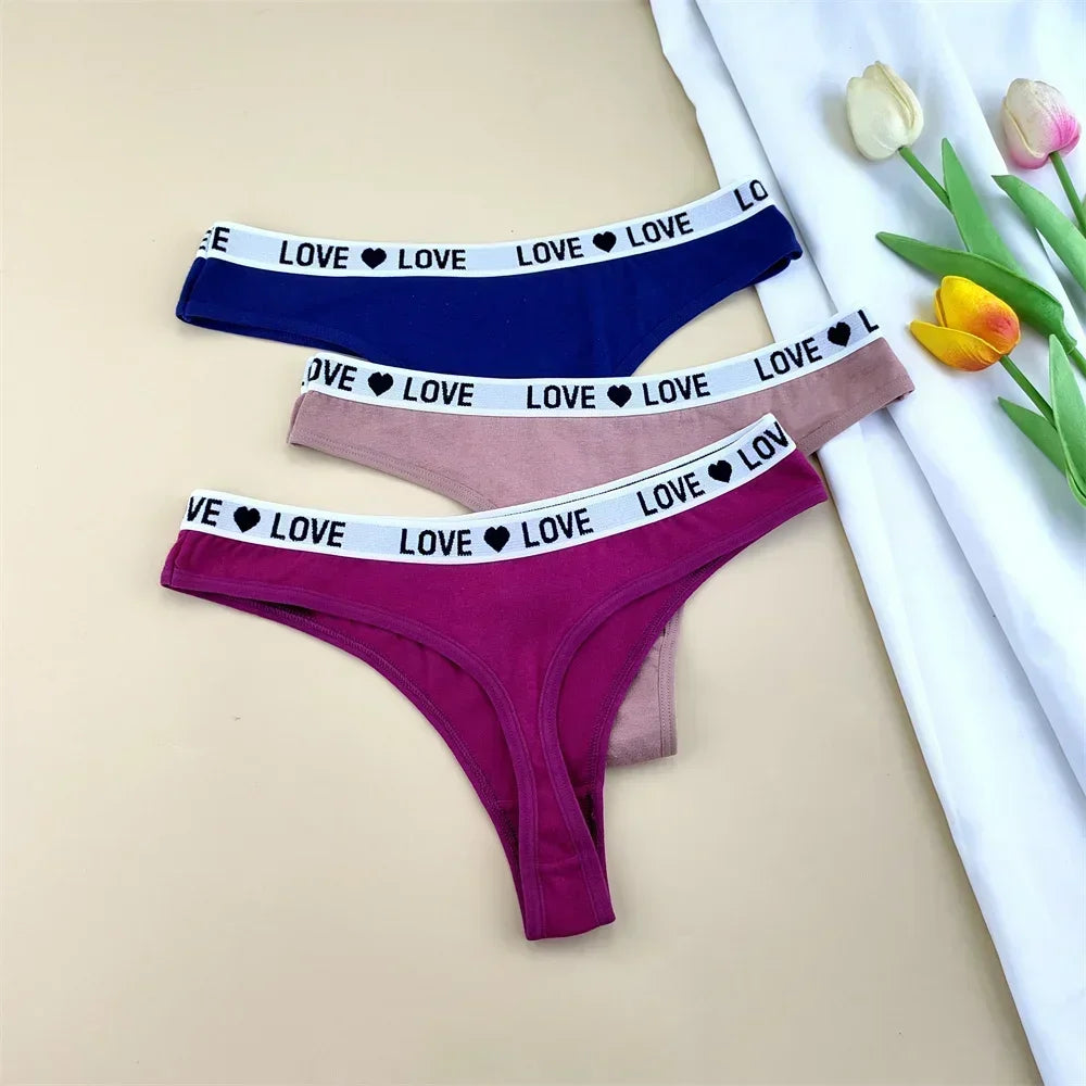 3Pcs "Love" Letters Cotton Sexy G-string