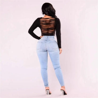Jeans ajustados de cintura alta elásticos y sexis
