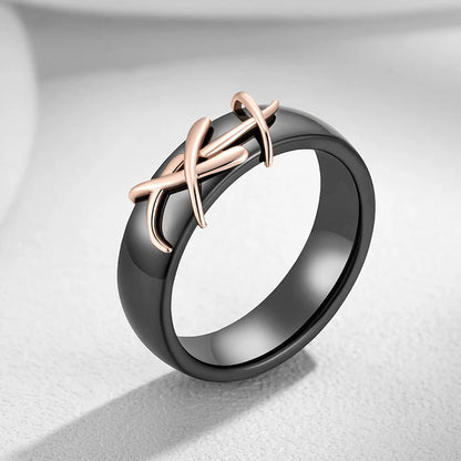 DANA Rose Gold Black Ceramics Ring