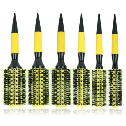 1/6pcs Yellow Boar Bristle Hair Comb Professional Round Hair Brush Curling Combs