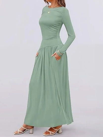 Long Sleeve Maxi Fit Ruched Casual Wear Dress